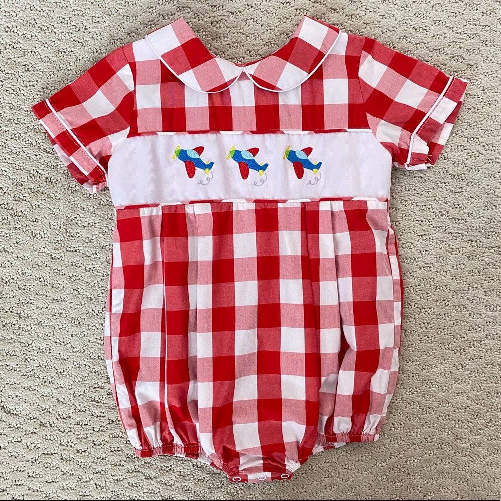 Cecil & Lou Red & White Check Airplane Bubble - 3T